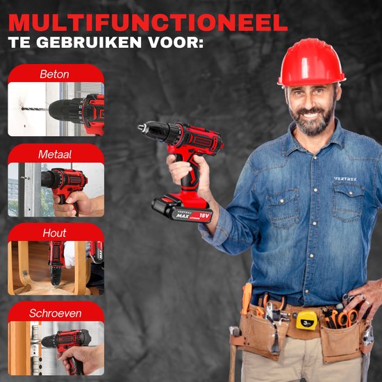 VERTREX Akku-Schrauber 18V - Akku-Bohrmaschinen - Akku-Bohrmaschinen - Bohrer - Inkl. 2 Akkus