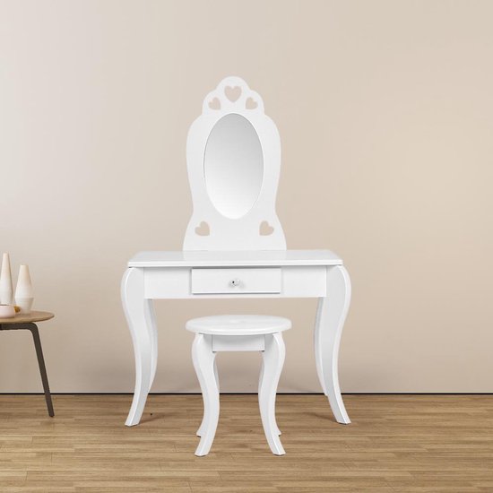 Friseur Tisch Herzen Kinder - Make-up Schminktisch - mit Hocker - weiß