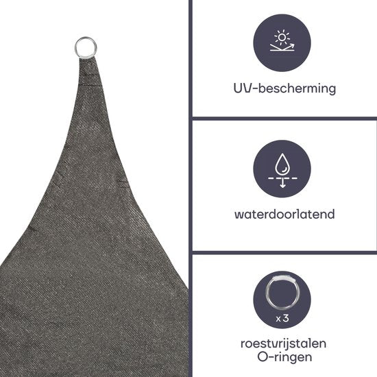 Perel Schattentuch, wasserdurchlässig, luftdurchlässig, 5 x 5 x 5 m, 180 g/m², HDPE, Dreieck, dunkelgrau
