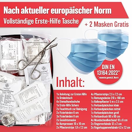 HELDENWERK Auto-Verbandskasten 2026 Europaweit einsetzbar und geprüft (nach deutschem Verkehrsrecht) - Verbandskasten Verbandskasten DIN 13164 zertifiziert - Verbandstasche - Schwarz
