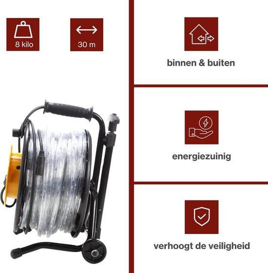 HQ-Power Flexibler LED-Lichtschlauch auf Rolle, 6500 °K, 2850 lm, ideal für die Ausleuchtung von Baustellen, Treppenhäusern, Aufzugsschächten, etc., geeignet für den Innen- und Außenbereich, 30 m, kaltweiß