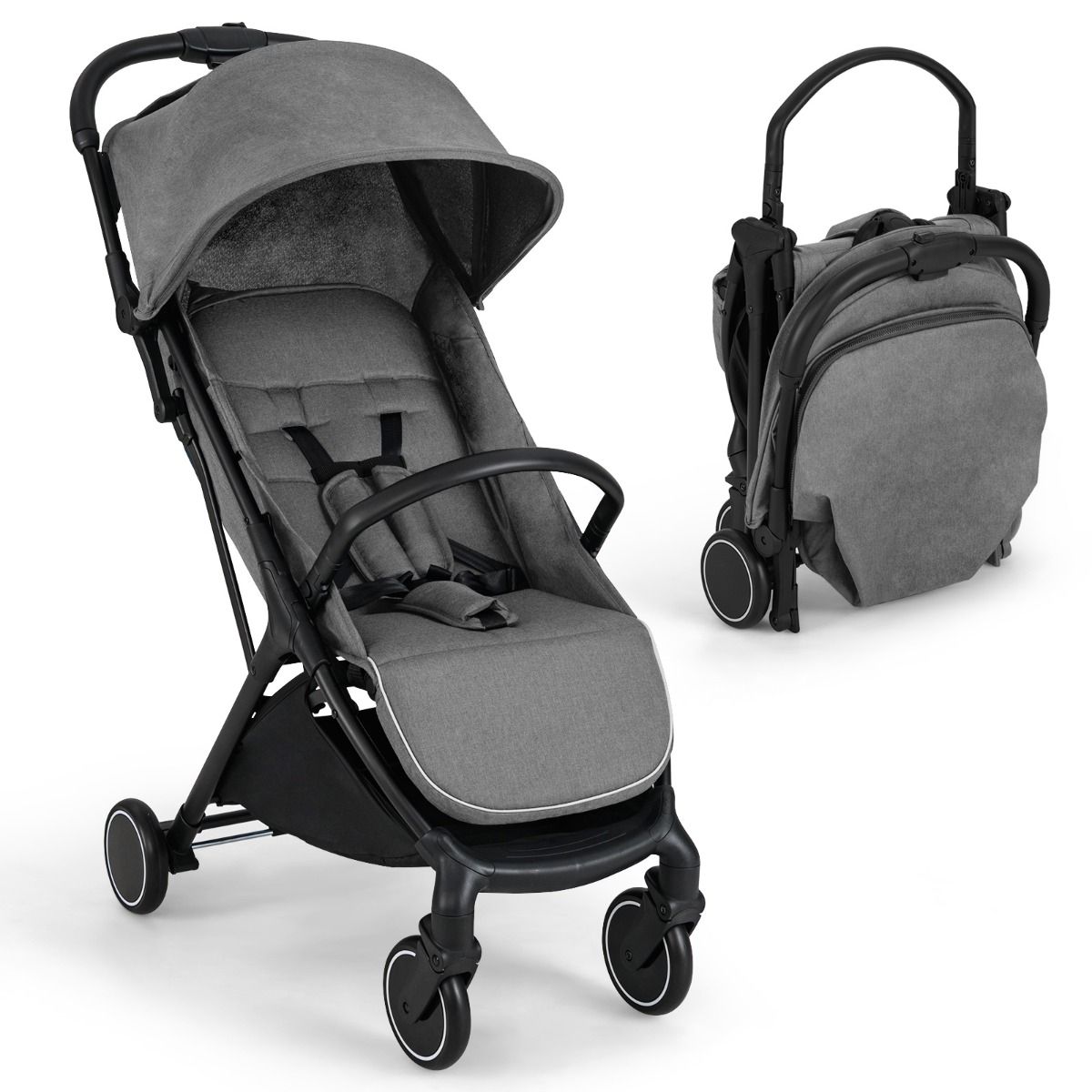 Coast Kinderwagen – leicht und kompakt – mit einer Hand zusammenklappbar – schwarz – 97 x 49 x 103 cm