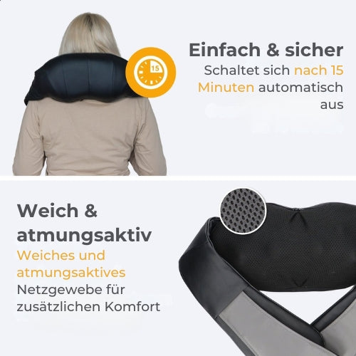 Lifeproducts - Shiatsu-Massagekissen - Nacken- und Rückenmassagegerät - Wärmefunktion - Kabellos - Schwarz