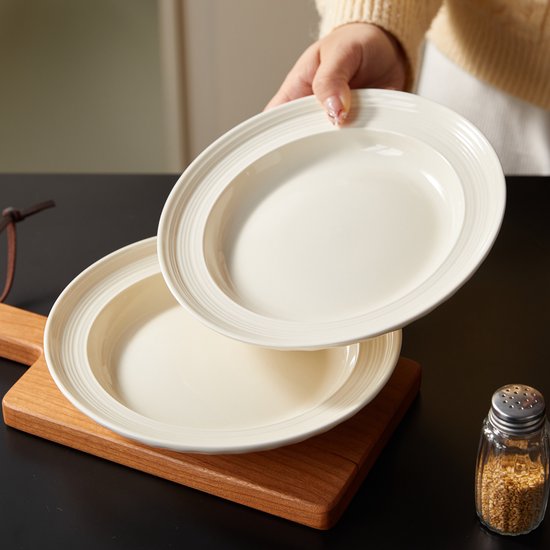 4er-Tellerset (Ø 20,4 cm / 8 Zoll), Frühstücksteller, Pastateller, Geschirrset für 4 Personen, geeignet für Restaurants, Gastronomie, Feiern, Familienfeste, Bankette und Picknicks, mikrowellen- und spülmaschinenfest, Keramik