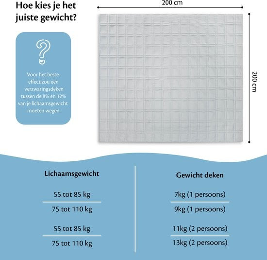 EL-Life Beschwerungsdecke - 11kg - 200 x 200cm - OEKO-TEX Baumwolle - Hellgrau