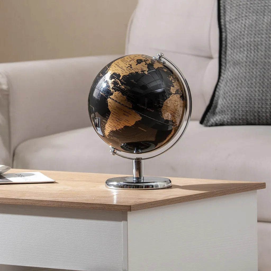 Coast Globus 20 cm – Schwarz/Gold – um 360° drehbar – mit Metallständer – 21 x 21 x 27 cm