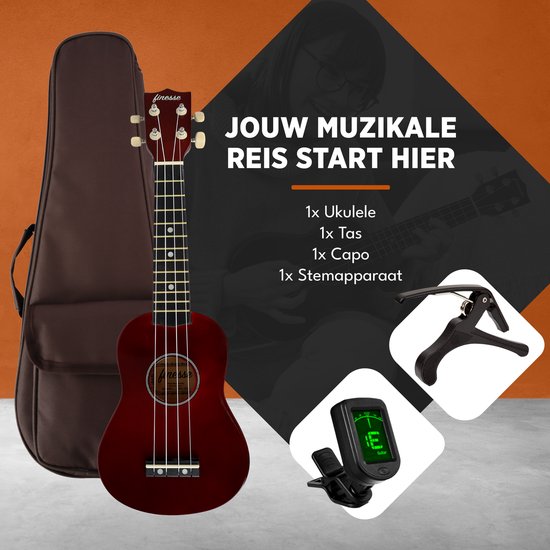 Finesse Ukulele – Starter-Set – 21" – Ukulele – Kinder – Musikinstrument – Bordeaux