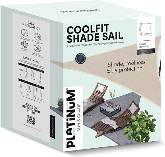 Platinum Sun & Shade – Coolfit – Sonnenschutzgewebe – Quadratisch – 500 x 500 cm – Schwarz – 5 Jahre Garantie – 95 % UV-Schutz – Fest gewebt, 285 g/m² – Hohe Farbechtheit