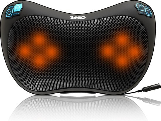 Sanbo Wireless Massage Cushion WL20 - Schwarz - Massagegeräte - Wärmefunktion mit Infrarot - Für Haus und Auto - Shiatsu - Fitness