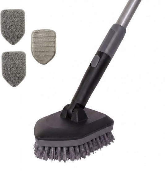 CLEANLY Schrubber mit Stiel 3-in-1-Set – Putzbürste – Scheuerbürste – Schrubber mit Stiel – Schrubbbürste – Rollwagen – Verstellbar 118–150 cm – Schwarz, Grau
