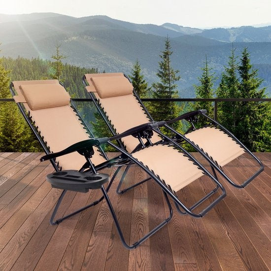 LifeGoods Faltbare Gartenstühle - 2 Stück - 30Â°-90Â° Verstellbar - Metall - Beige