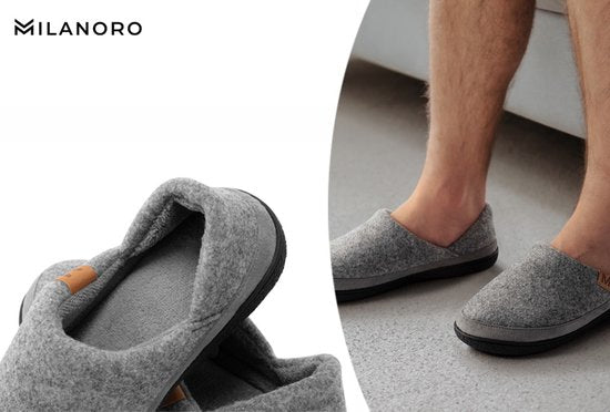 Milanoro Bequeme Warme Herren Hausschuhe - Flip Heel - Grau - Größe 41-42