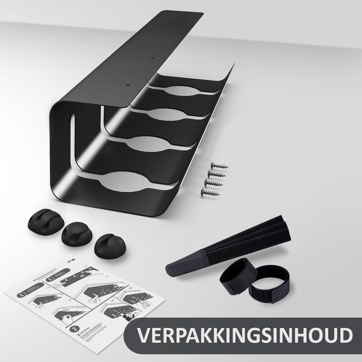 Stilemo Cable Tray Desk - Kabelhalter 43 CM - Kabelorganisator - Verschiedene Befestigungsmöglichkeiten - 5 KG Tragfähigkeit - Schwarz