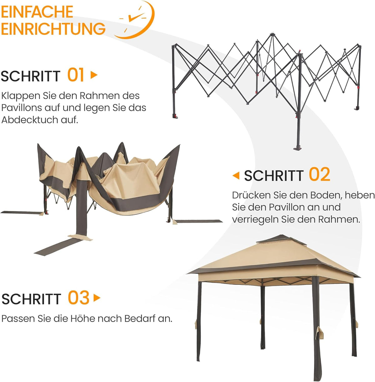 Yaheetech Pop-up-Pavillon 3,3 × 3,3 m mit 4 Netz-Seitenwänden und Tragetasche, Khaki/Braun