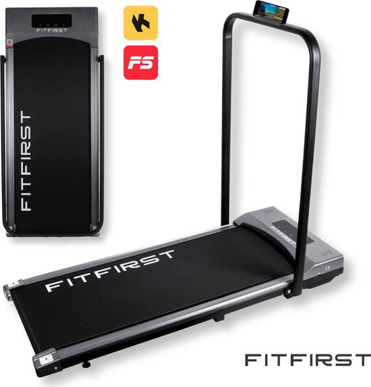 FitFirst® Jogger - Laufband mit eingebauten Lautsprechern und App - Zusammenklappbar und mobil - Mit Fernbedienung - Display mit Trainingsinformationen - Telefonhalterung - Bluetooth - Heimtrainer Fitness - Ideal für unter dem Schreibtisch