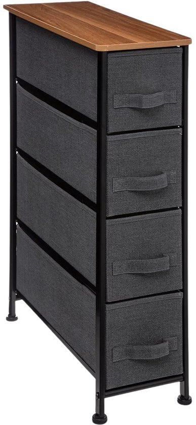5Five Aufbewahrungskorb-Schrank/Badezimmerschrank – 4 Körbe – 20 x 48 x 77 cm – Metall/Holz/Stoff – dunkelgrau