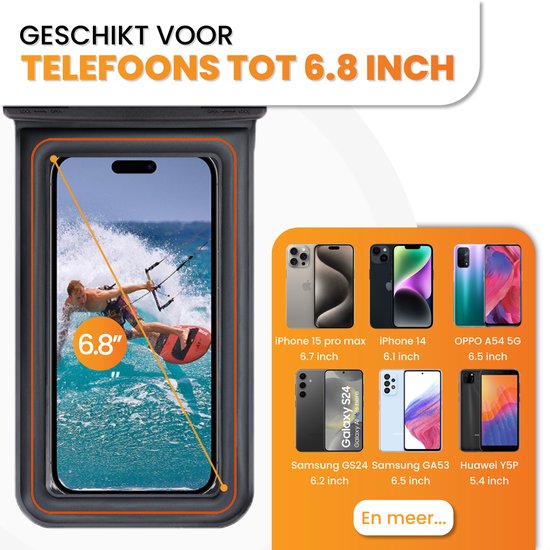 Drivv. Wasserdichte Handytasche - schwimmend - Doppel-Clip-Verschluss - bis zu 6,8 Zoll - Unterwasser-Telefonhülle - Schwarz