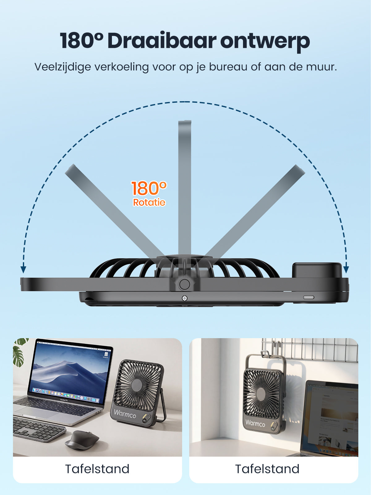 Warmco D3 tragbarer Ventilator – 7 Zoll – 10.000 mAh