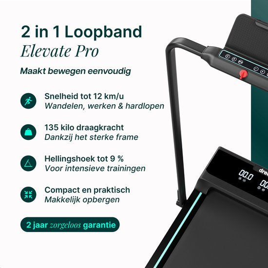Dreaver Elevate Pro – 2-in-1-Laufband, zusammenklappbar, 12 km/h, mit 9 % Steigungsfunktion – inklusive App und Zubehör – Laufband – Treadmill – Walking-Band – Walking Pad – für zu Hause
