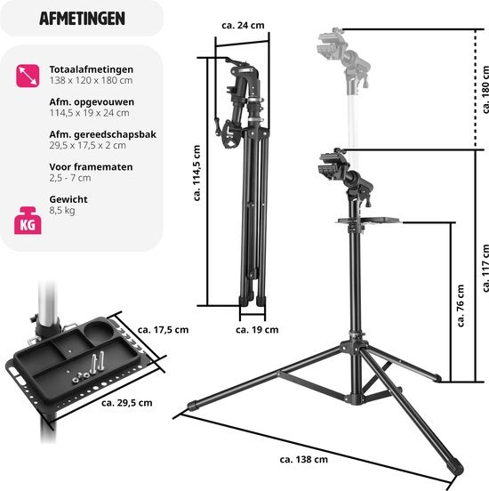 tectake - Fahrradreparaturständer Tristan - Schnellspanner - Spannkopf - 360° drehbar - höhenverstellbar - Max. 50kg. - Montageständer - Geeignet für E-Bikes Elektrofahrrad - 404920