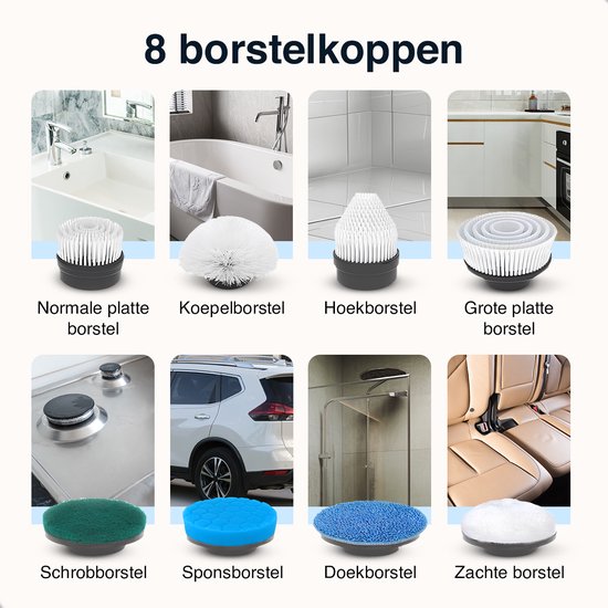 Samako Elektrische Reinigungsbürste - IPX6 Wasserdicht  - 9 Aufsätze - Kabellos - Bis zu 135 cm Reichweite