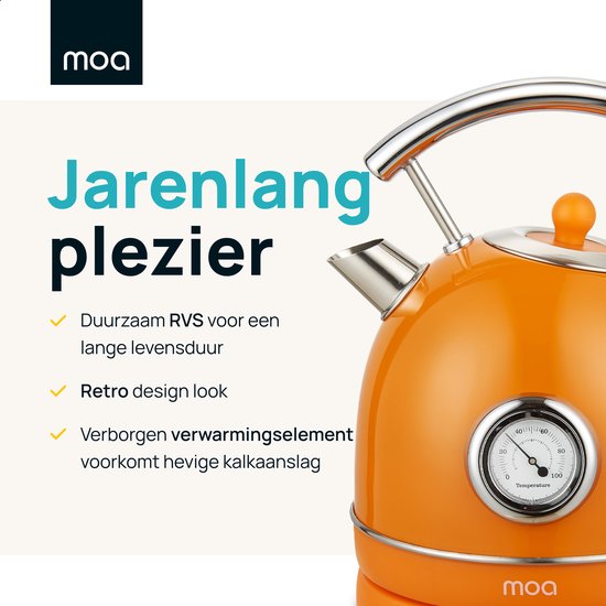 MOA Wasserkocher Retro - 1,8L - Retro - 2200W - Edelstahl - Orange