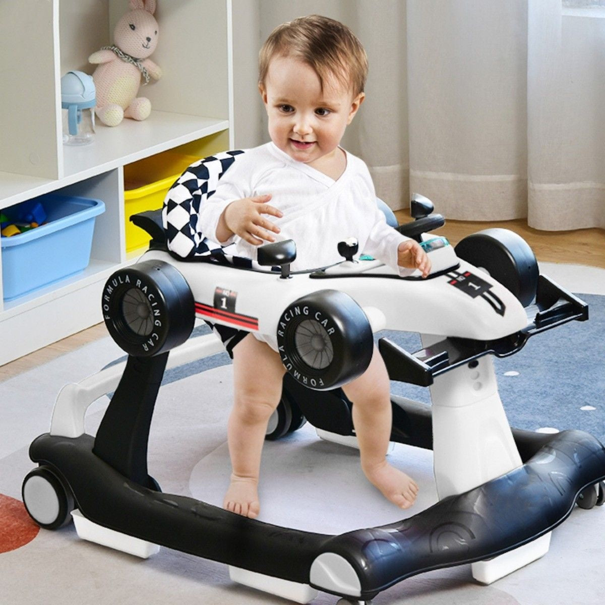 Coast 4-in-1-Kinderwagen - Mit verstellbarer Höhe und Geschwindigkeit Babywagen - Mit Anti-Rutsch-Pads - Zusammenklappbarer Lauflernwagen - Schwarz/Weiß