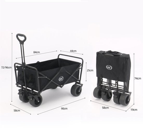 AXI AB131 Zusammenklappbarer Handwagen – Schwarz – Mit Zugstange, Bremsen und Schutzhülle – 100 kg Tragkraft – Einfach zu transportieren – Metall