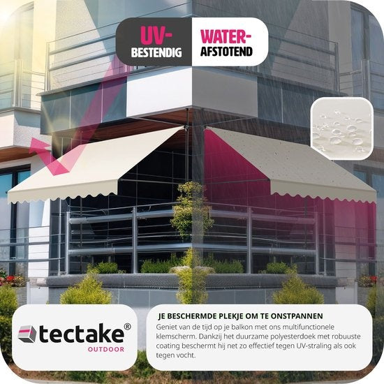 tectake - Klemmmarkise - Sonnenschirm - Markise - Verstellbar - Klemmmarkise - Sonnenschirm Balkon - 300 x 180 cm - beige - Markise - 404963