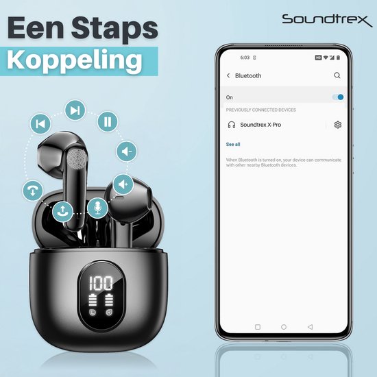 Soundtrex X-Pro Wireless Earphones - Bluetooth Ohrhörer - Earpods kabellos - LED-Anzeige - Bluetooth 5.3 - Schwarz