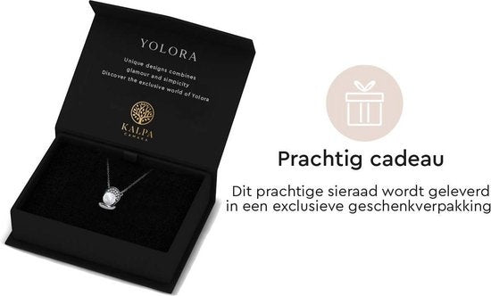 Yolora Damenhalskette mit Anhänger - Perle und 52 Kalpa Camaka Kristalle - Silber - 18K Weißgold vergoldet - Damenhalskette Silber - Schmuck - Luxuriöse Geschenkbox - Geschenkbox - Exklusive Geschenkbox - Schöne Geschenkverpackung