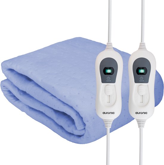 Auronic Elektrische Unterbettdecke - 160x140cm - 2 Personen - mit Eckgummis und 2 Reglern - Heizdecke - Blau