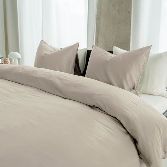 Kayori Saya Bettbezug aus Baumwollsatin – 140 x 200–220 + 1 Kissenbezug – Einzelbett – Bio-Baumwolle – Beige