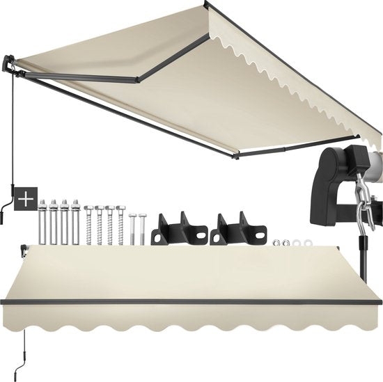 tectake® Sonnenschirm mit Gelenkarm - 300 x 250 cm - Markise - Sonnenschutz für Fenster, Balkon, Außenbereich - Wandmontierbar - Wasser- und UV-beständig - Beige