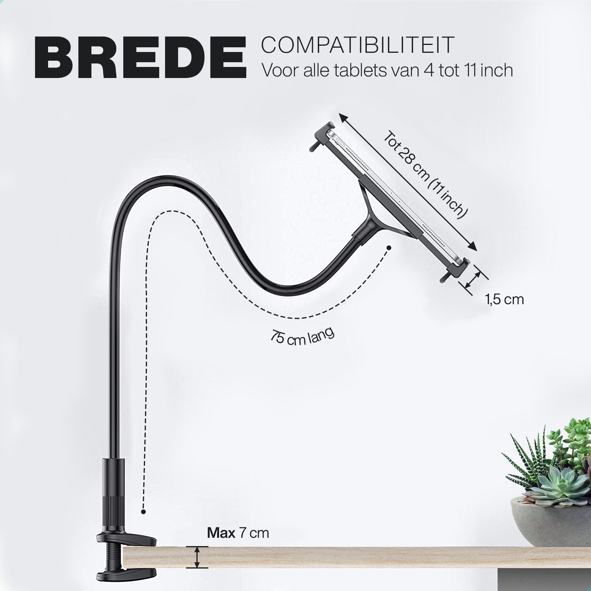 LURKÂ® Tablet-Halterung flexibel und verstellbar - Telefonhalterung Ergonomisch - 70cm lang - 4 bis 11 Zoll - Universal - Schwarz