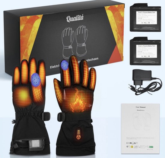 Qualitá® Beheizte Handschuhe - Wasserabweisend - Elektrische Handschuhe - Mit Touchscreen-Kompatibilität - Wintersport - Wiederaufladbar - Größe XL