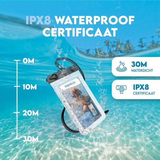 Travelly® Wasserdichte Handytasche 2er Set - Universelle Unterwassertasche für Smartphone - Geeignet für alle Handys - Drybag - Für Urlaub, Schwimmen & Wassersport - Transparent/Weiß