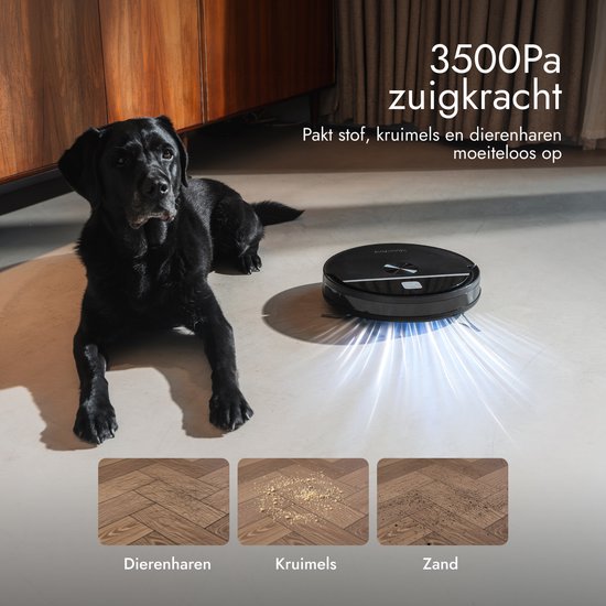 Bloomfold Sweep Roboterstaubsauger mit Wischfunktion – Intelligenter Roboterstaubsauger, 3500 Pa, 130 Min., App & Google Home – Ultradünn (7,3 cm) – Geeignet für Tierhaare