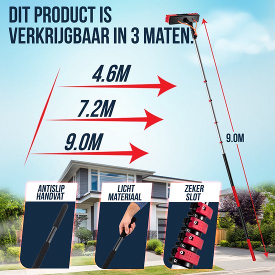 Aqualita® Teleskop-Waschbürste 9M - Teleskopstiel Fensterreinigung - Fensterwascher Teleskop - Fensterwischer mit Teleskopstiel - Schrubber - Autowäsche - Solarpanelreiniger - Fassaden - Vordächer - Wintergärten - Glasreinigungsset - Seifenspender