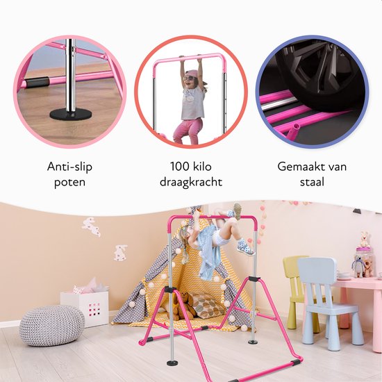 Zusammenklappbares Turngerüst - Klettergerüst - Verstellbar in 4 Höhen - Streckgerüst - Duikelrek - Kinder - Kleinkind - Klettergerüst für draußen und drinnen