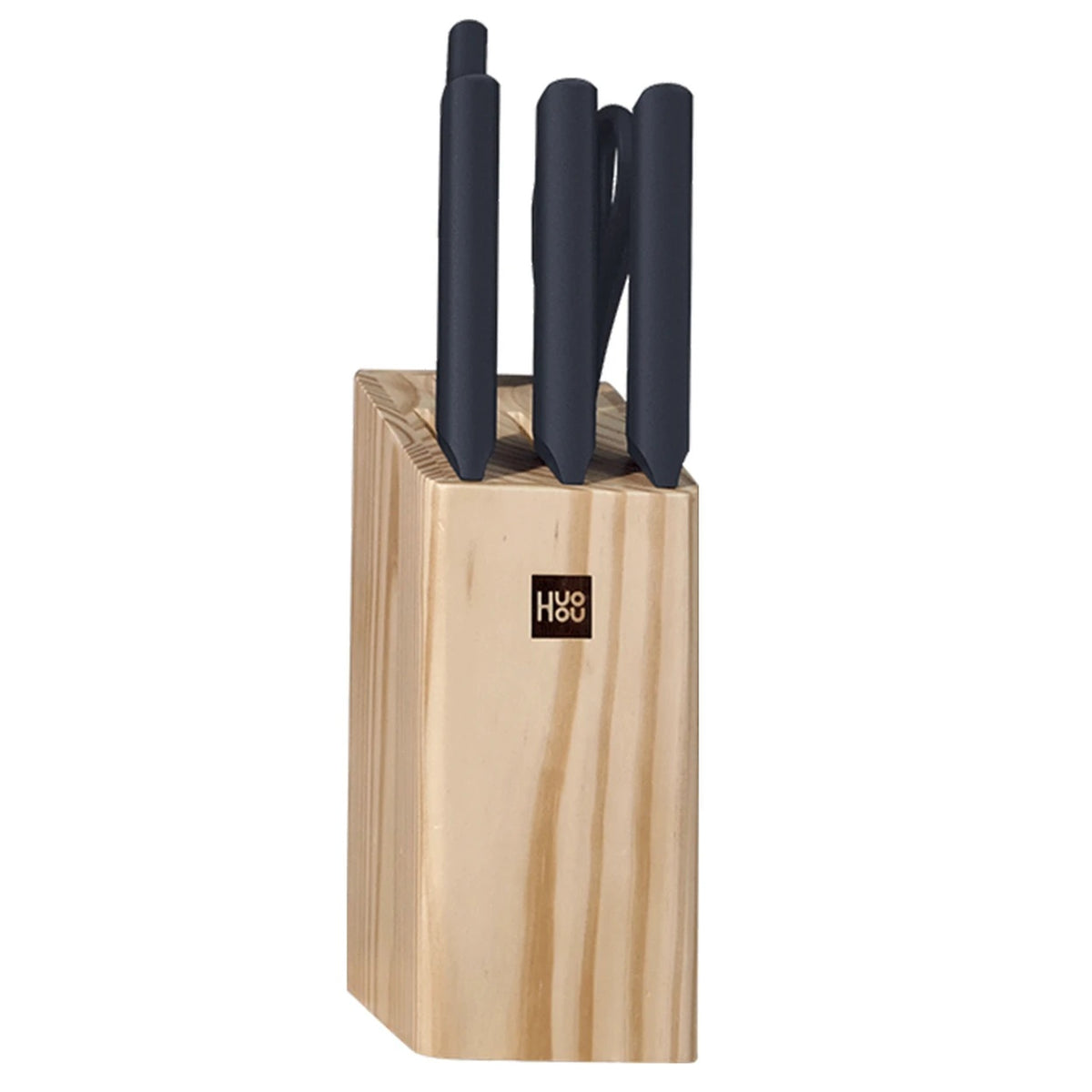 HuoHou Küchenmesserset mit Holzblock – 6-teilig – Edelstahl
