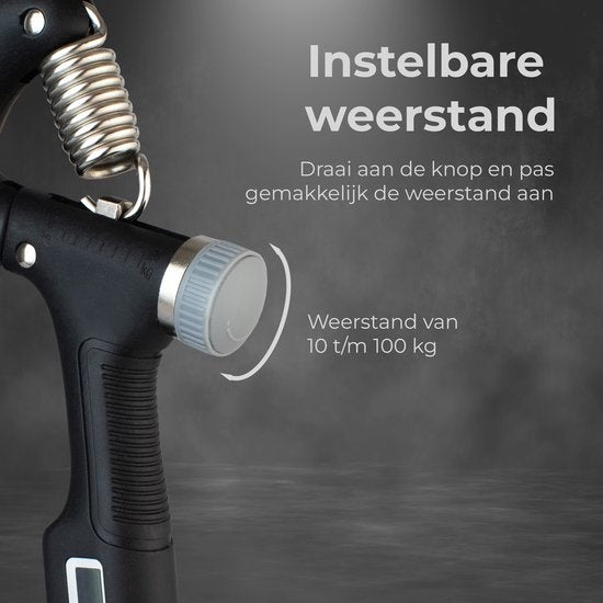 Handtrainerset - 5-teilig - 10 bis 100 KG - Digitaler Zähler - Hand-, Unterarm-, Handgelenks- & Fingertrainer - Stressball, Squeephalter, Stretcher & Grip Ball