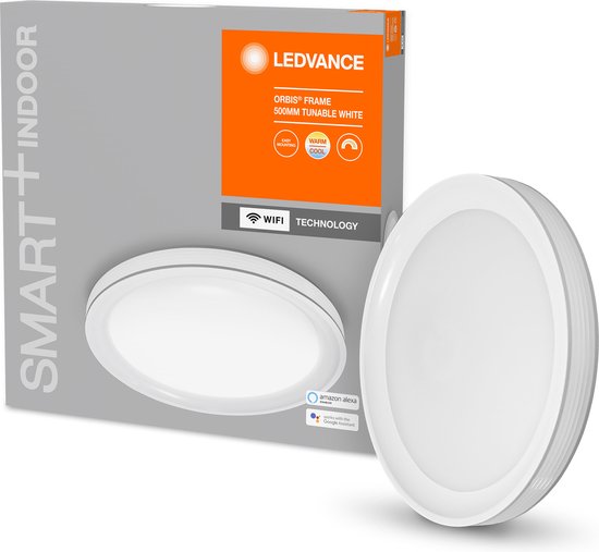 Ledvance Smart WiFi Deckenleuchte Orbis Frame – Ø 49,5 cm – 32-W-LED-Panel mit „Tunable White“ und Dimmfunktion – Weiß