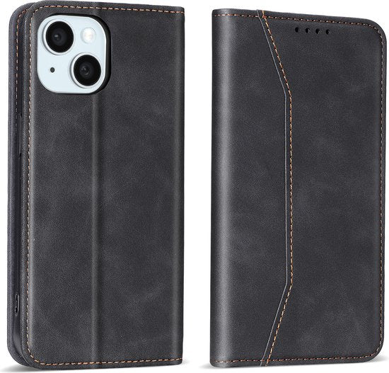 Podec Case mit Kartenhalter geeignet für iPhone 15 Schwarz Phone Case - Anti-Shock Bookcase Cover mit 1x Displayschutzfolie - Wallet Case