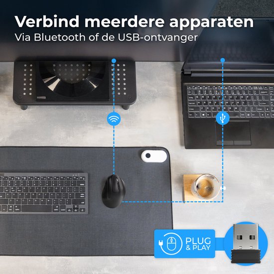 Nuvance Ergonomische Maus – Kabellose Maus – Bluetooth-Maus – Kabellose Maus – Geräuscharm – Computermaus – Wireless Mouse – Für Rechtshänder