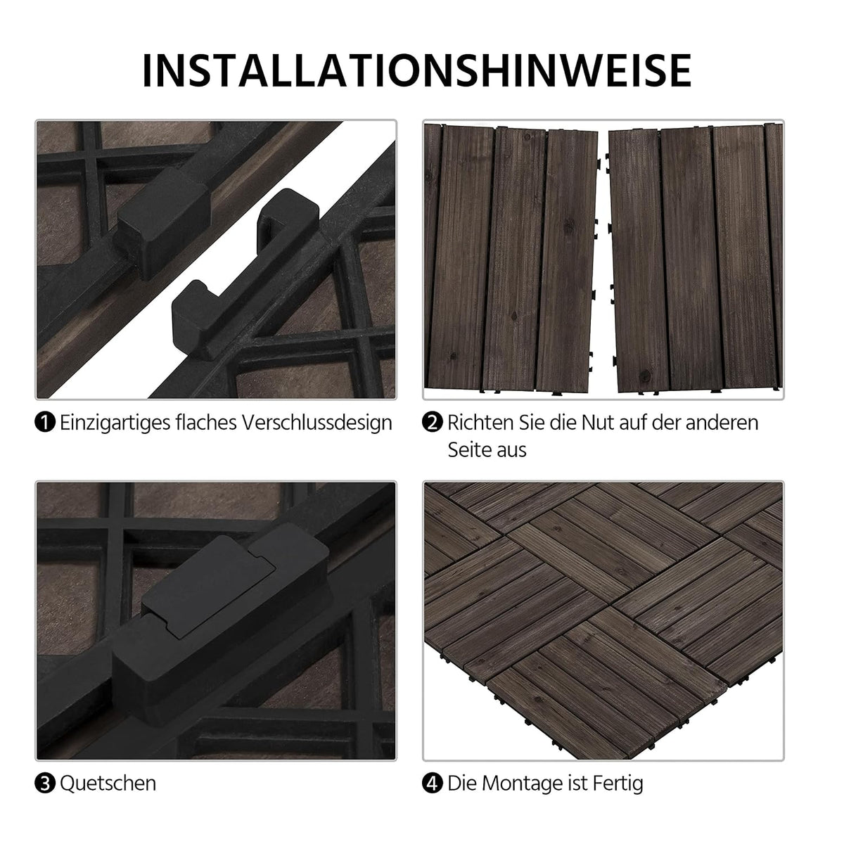 Yaheetech Terrassenfliesen aus Holz 30 x 30 cm – 27 Stück – 2,6 m² – Schwarz