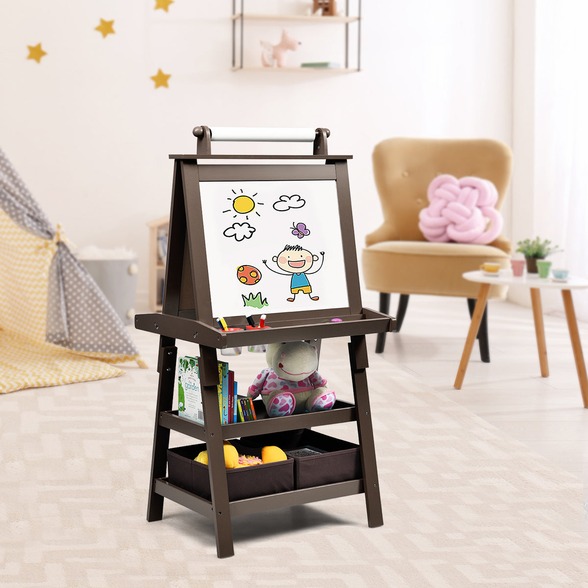 Coast 3 on 1 Kinder leichter Kindertisch doppelseitiges Whiteboard -Standtisch mit Magneten für Kleinkinder Kaffee Kaffee