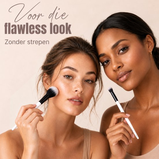 Vaive Make-up-Pinsel-Set, 15-teilig – vegane Pinsel – Pinsel für Foundation, Lidschatten, Rouge, Kabuki und Bronzer – mit Etui – Weiß