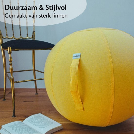 Bckz Sitzball Leinen - 65 CM - Mit Bezug - Balance Hocker - Luxus Yoga Ball - Ergonomisch - Gelb