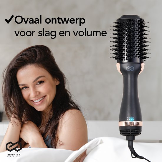 Infinity Goods 4-in-1 Haartrockner-Bürste - Keramik-Magie-Bürste - Trocknen/Stylen/Locken/Volumen - kurzes und langes Haar - 1200W - Schwarz/Gold